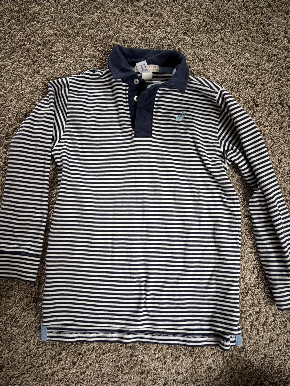 The Beaufort Bonnet Company Navy & White Striped Long-Sleeve Polo